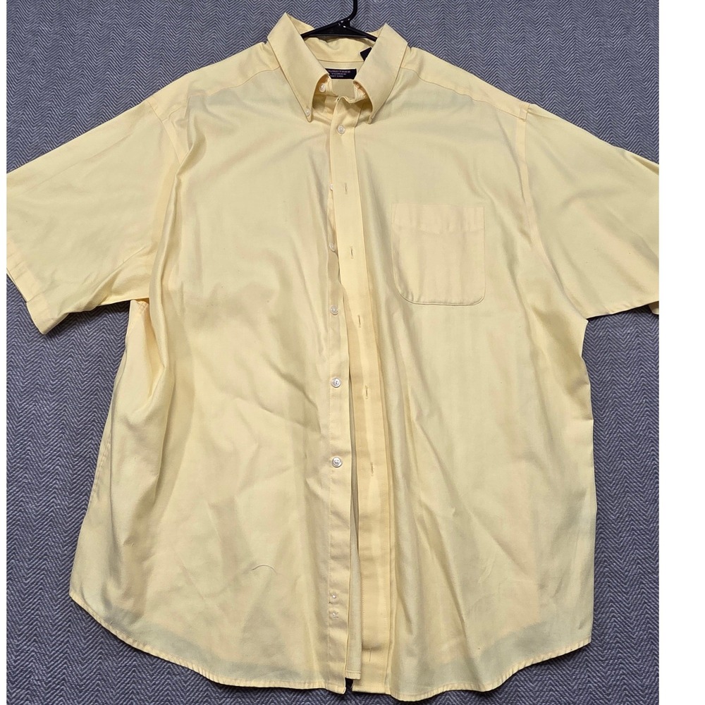 Roundtree & Yorke Mens 2X Pale Yellow Herringbone Short Sleeve Button Down Shirt